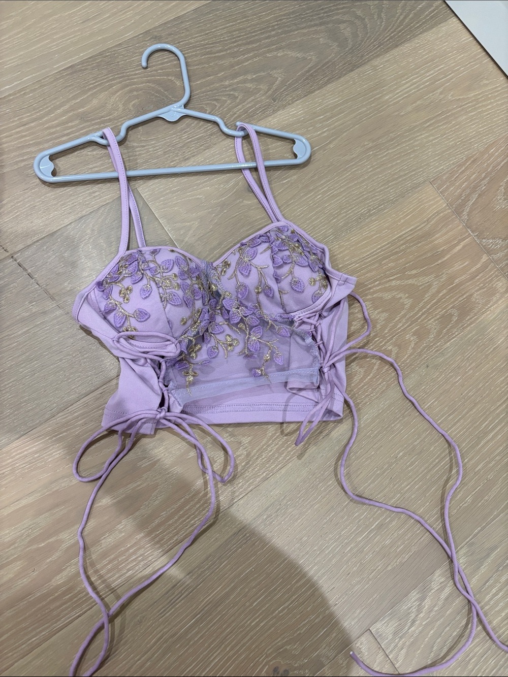 Lace Appliqué Lavender Bustier Crop Top